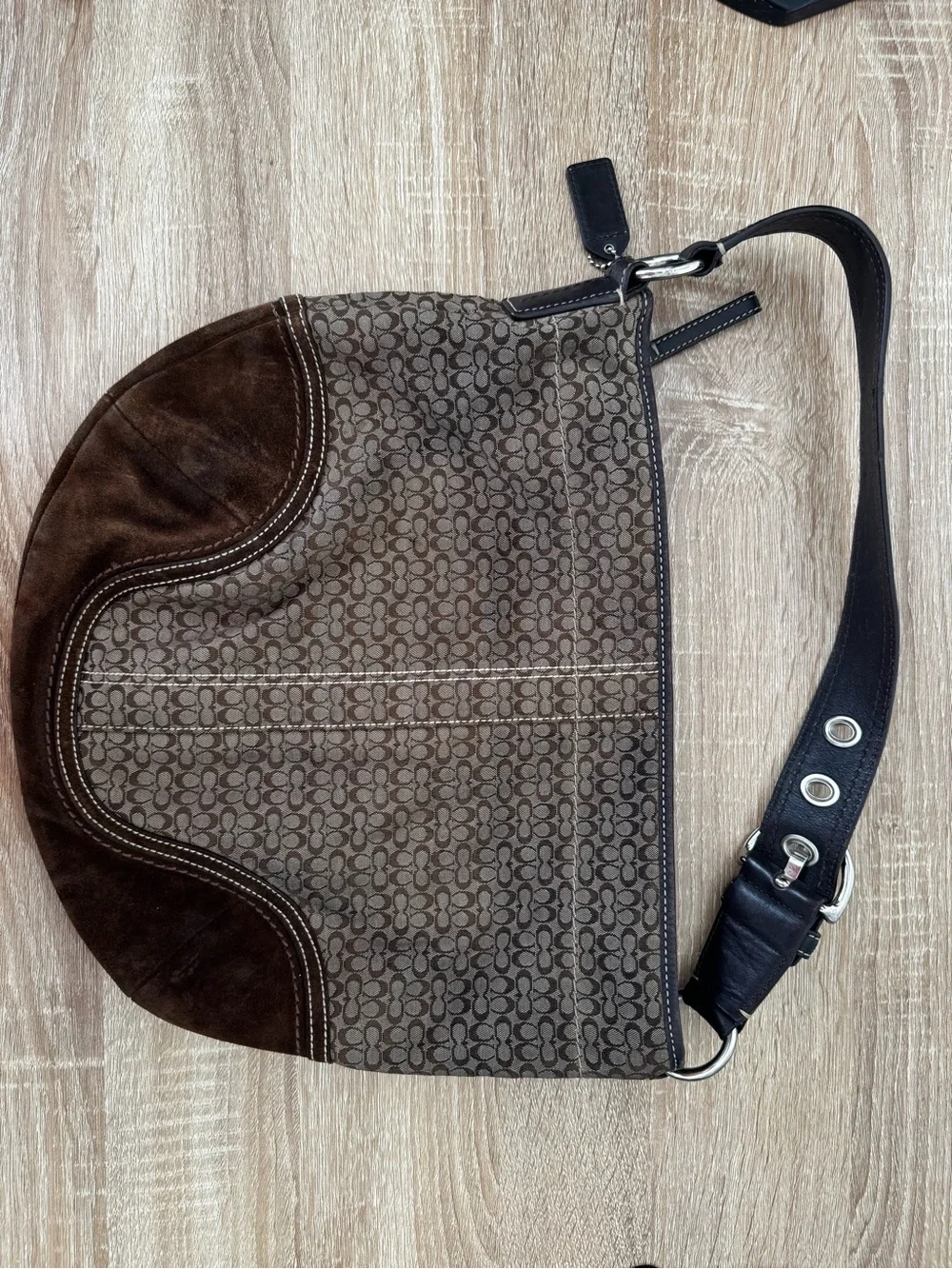 Coach Brown and Black Signature Canvas Hobo Bag